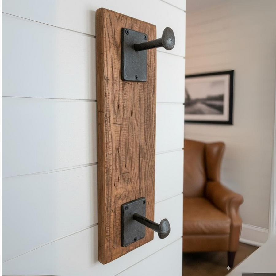 Reclaimed Wood Cowboy Hat Rack — 2 Hooks