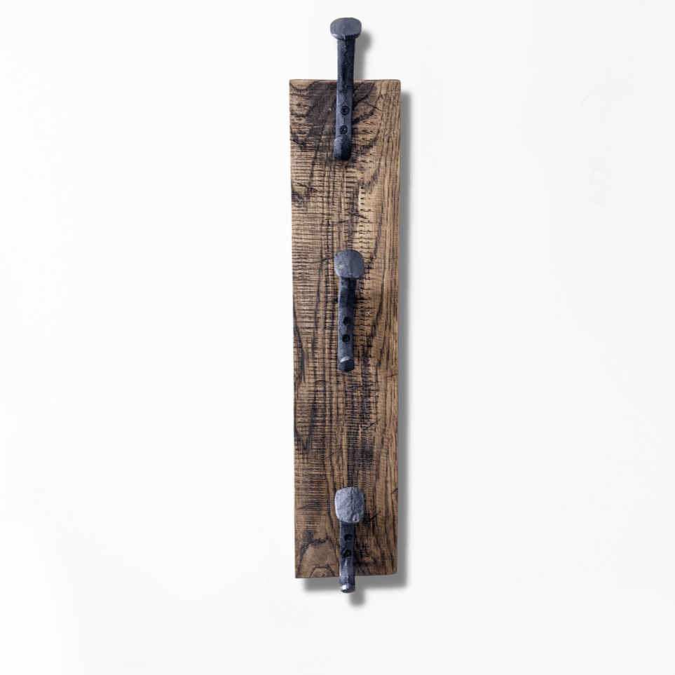 Backpack Wall Rack with 3 Railroad Stakes in Rustic Farmhouse Style