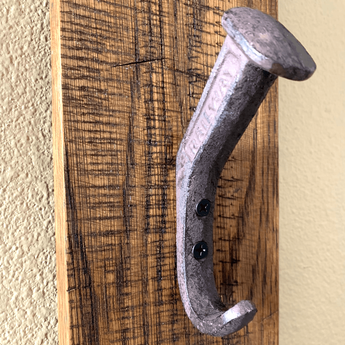 Backpack Wall Rack with 3 Railroad Stakes in Rustic Farmhouse Style