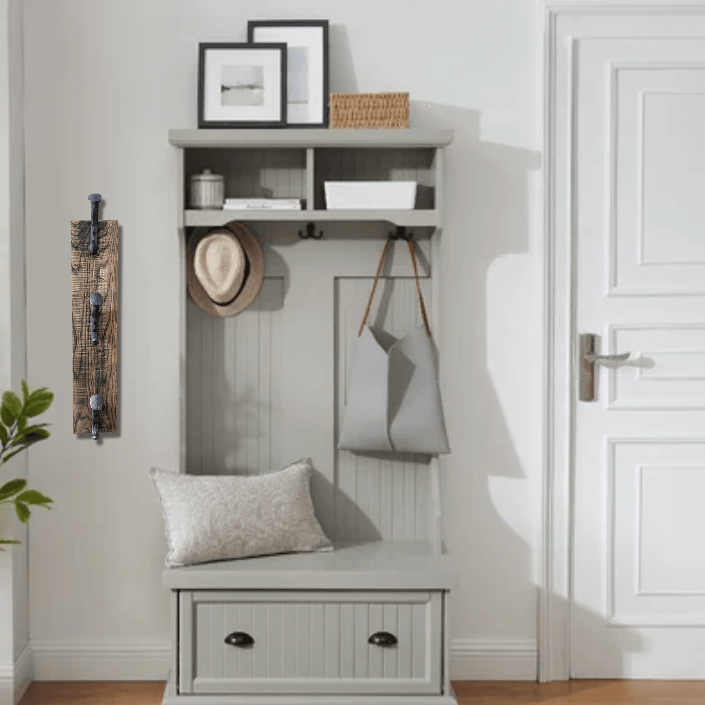 Backpack Wall Rack with 3 Railroad Stakes in Rustic Farmhouse Style