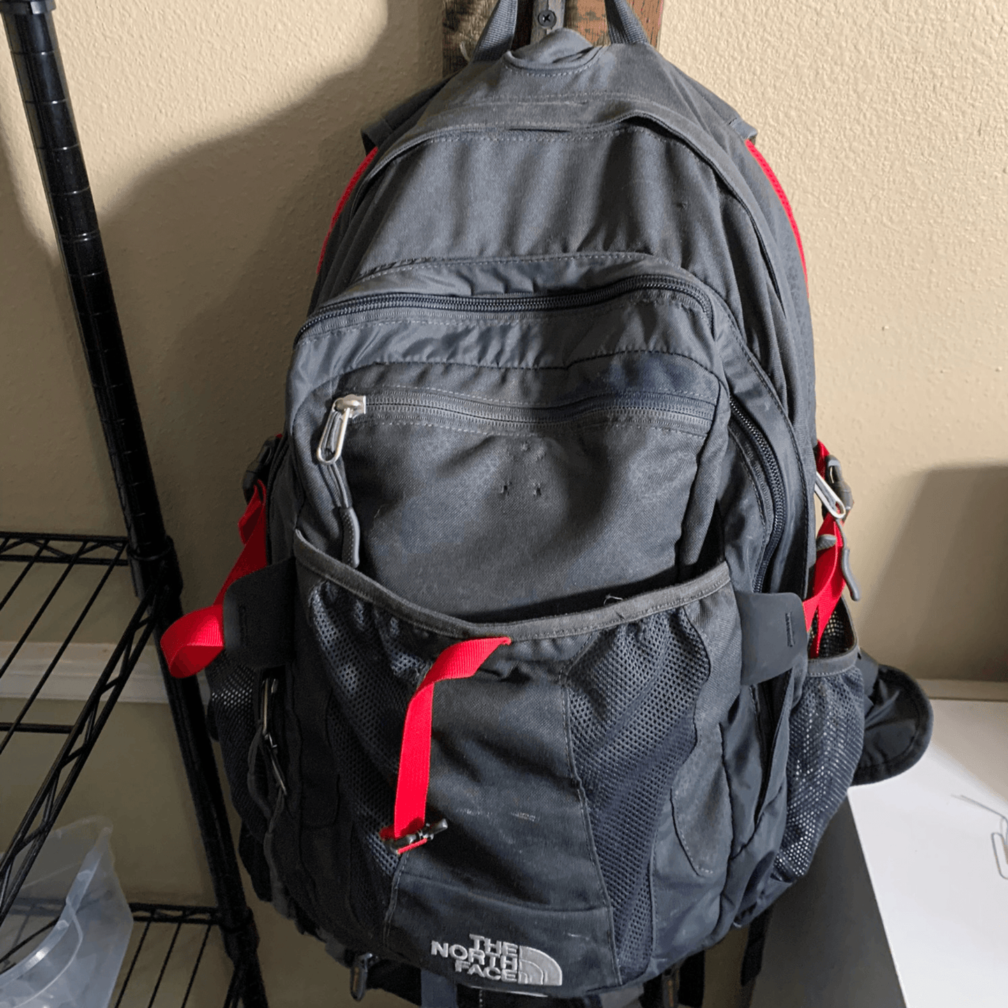 Backpack Wall Rack with 3 Railroad Stakes in Rustic Farmhouse Style