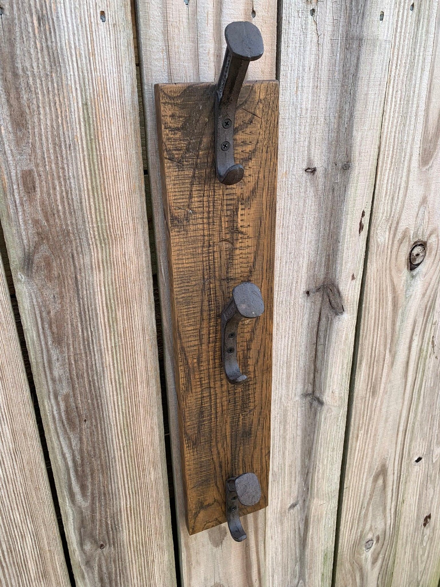 Backpack Wall Rack with 3 Railroad Stakes in Rustic Farmhouse Style