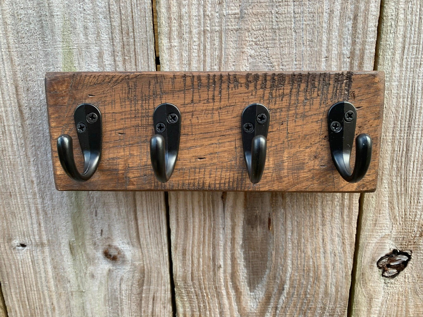 Rustic 4 Hook Wood Keychain Holder