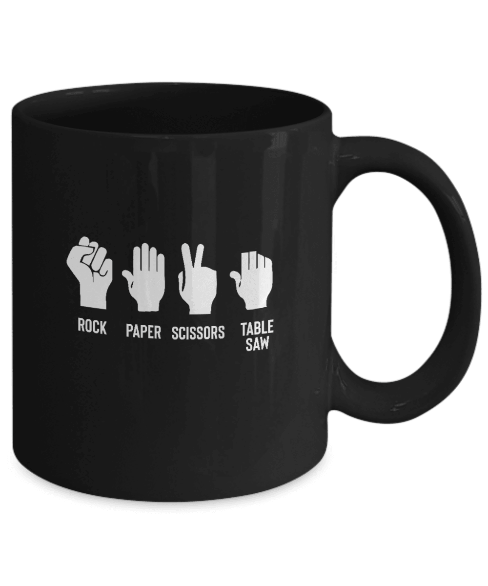 Rock Paper Scissors Table Saw Mug