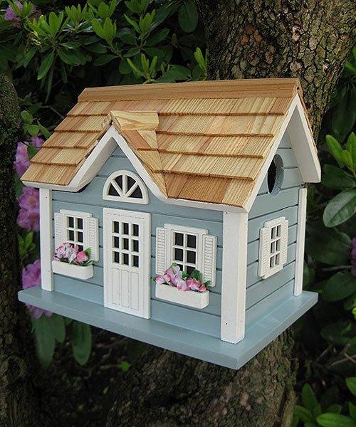 Nantucket Cottage Seed Wooden Bird House in Blue - We Love Hummingbirds