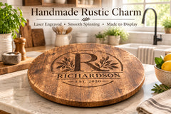 Design 6 personalized wooden Lazy Susan with family monogram and established date
