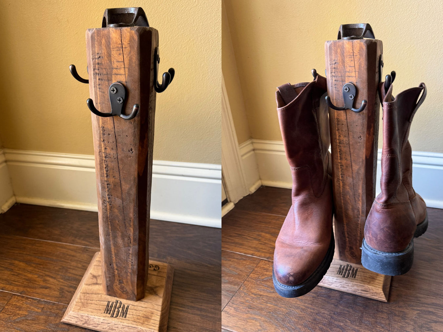 Custom Farmhouse Boot Hanger Stand with Bottle Opener