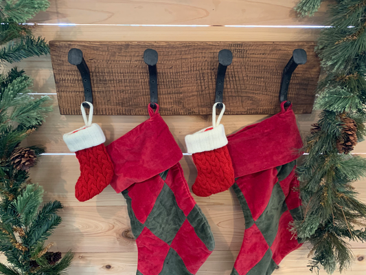Rustic Farmhouse Christmas Stocking Holder for Wall Hanging - 4 Hooks