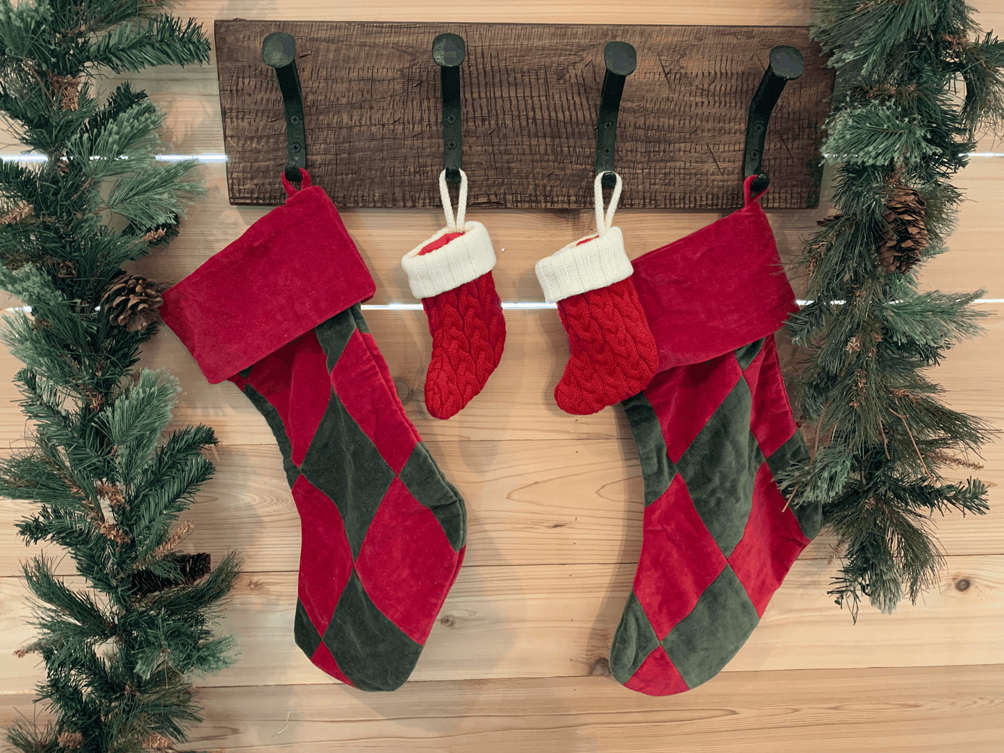 Rustic Farmhouse Christmas Stocking Wall Holder - 4 Hook - Dark Walnut