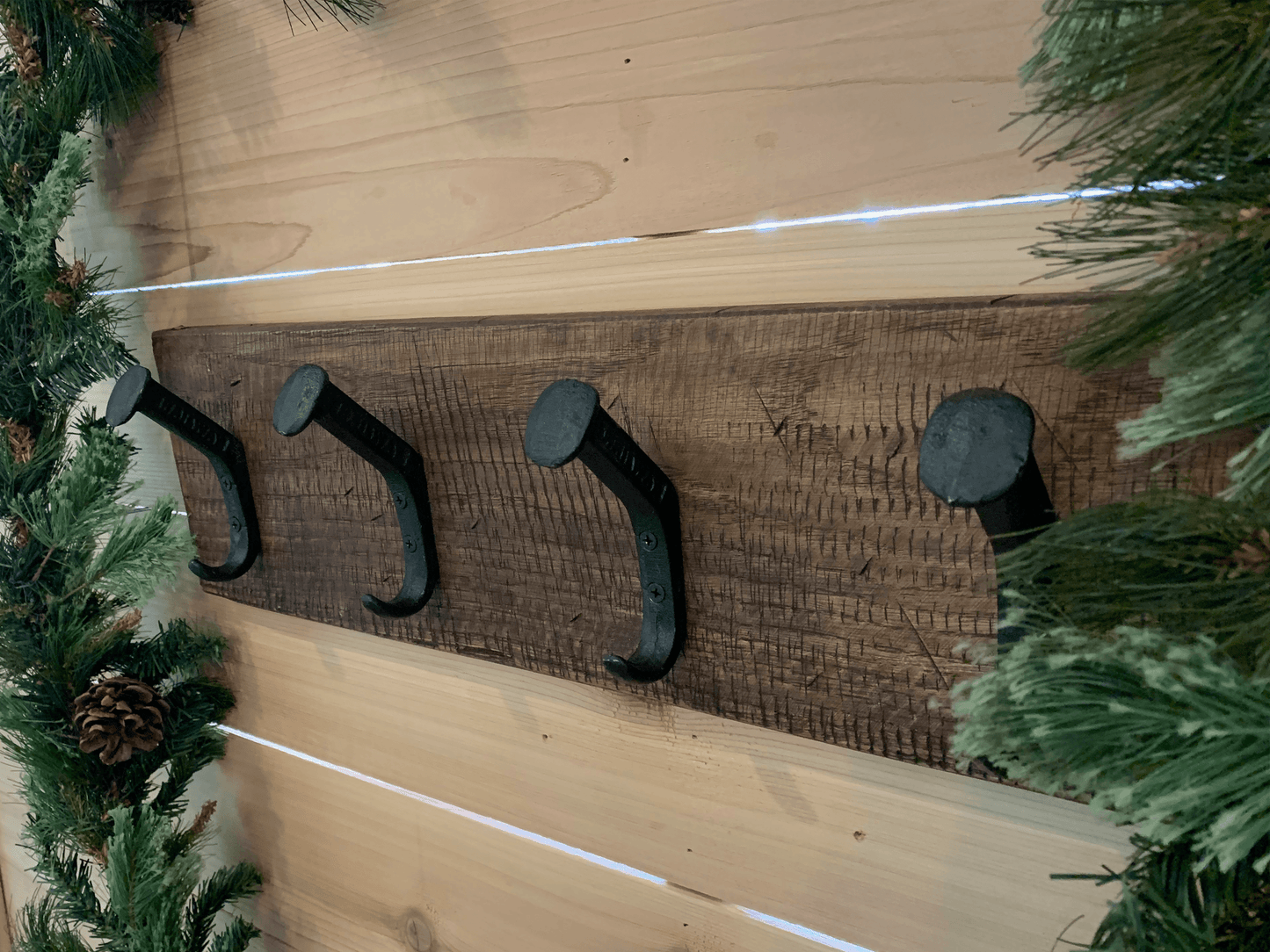 Rustic Farmhouse Christmas Stocking Wall Holder - 4 Hook - Dark Walnut