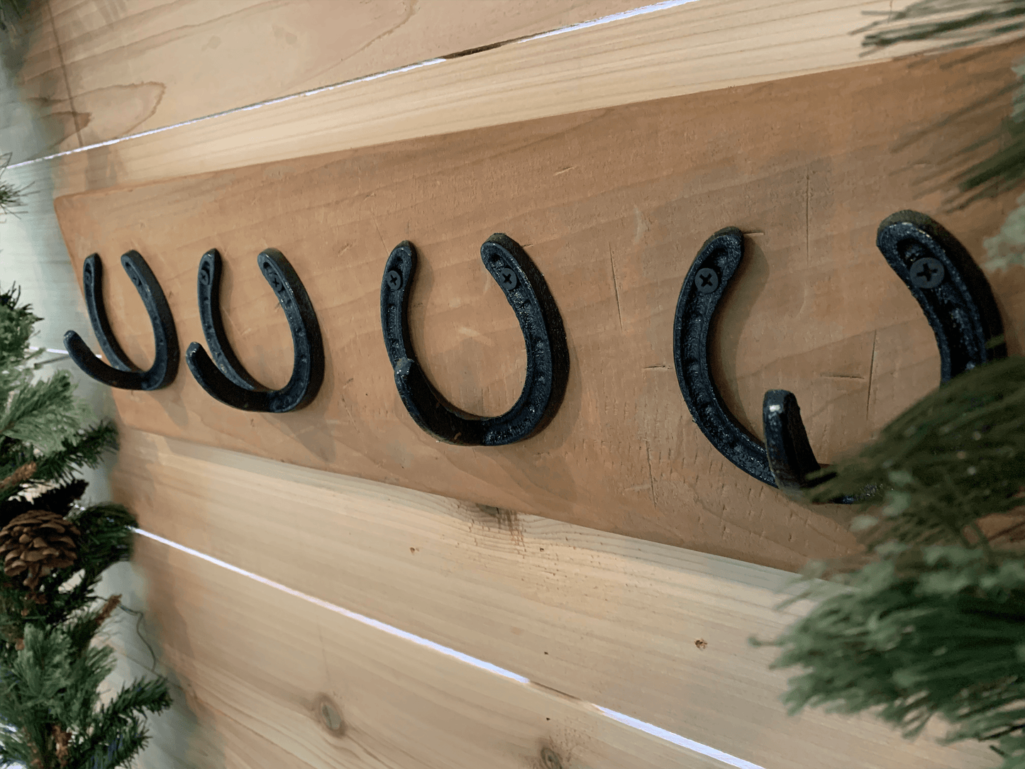 Rustic Horseshoe Christmas Stocking Holder - 4 Hooks