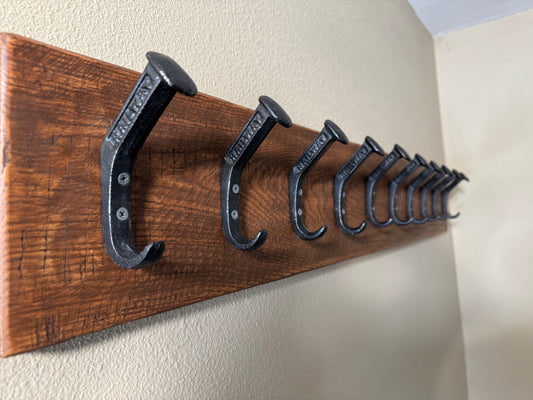 Handcrafted Rustic Farmhouse Wooden Hat Rack - 10 Hooks / 45" Long