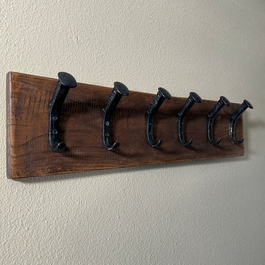 Handcrafted Rustic Farmhouse Wooden Hat Rack - 6 Hooks / 30" Long