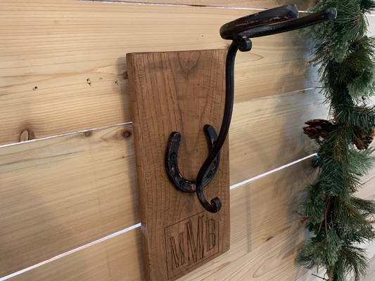 Personalized Cowboy Hat Hanger with Horseshoe Stand