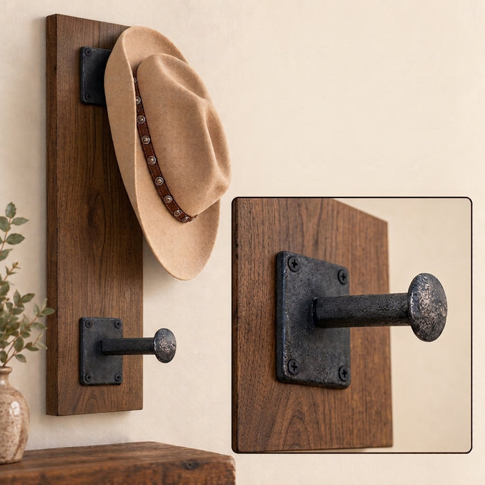 Reclaimed Wood Cowboy Hat Rack — 2 Hooks