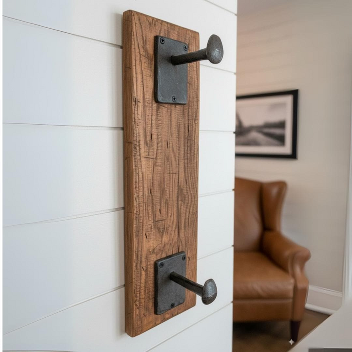 Reclaimed Wood Cowboy Hat Rack — 2 Hooks