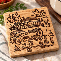 Personalized Louisiana trivet, engraved white oak