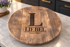 Personalized wooden Lazy Susan with liebel monogram engraving