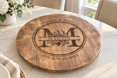 Personalized wooden Lazy Susan with martin wedding engraving