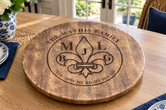 Personalized wooden Lazy Susan with mathis fleur de lis engraving