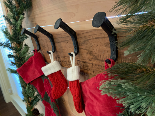 Personalized Rustic Wooden Wall Rack for Christmas Stockings - 4 Hooks