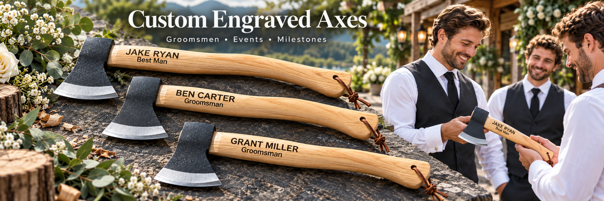 Custom engraved axes — groomsmen, events and milestones