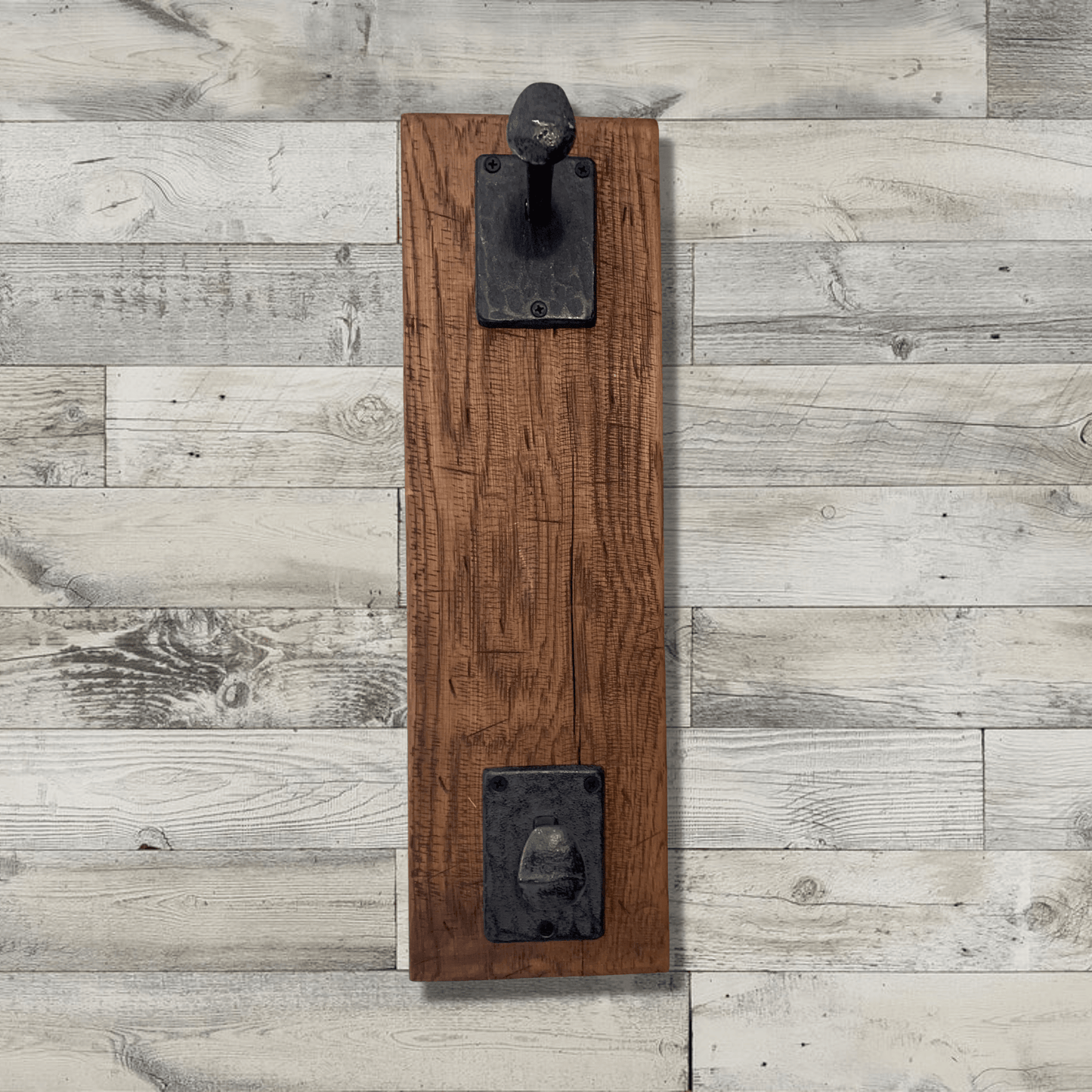 Cowboy Hat Wood Wall Rack with 2 Railroad Stakes in Rustic Farmhouse Style