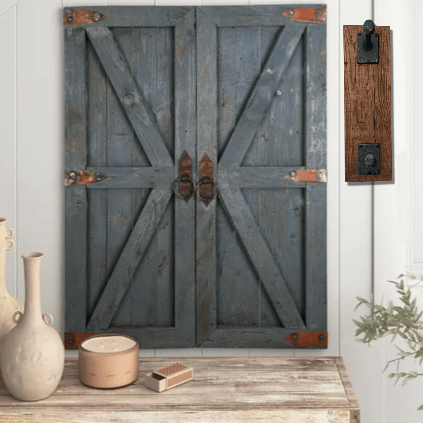 Cowboy Hat Wood Wall Rack with 2 Railroad Stakes in Rustic Farmhouse Style