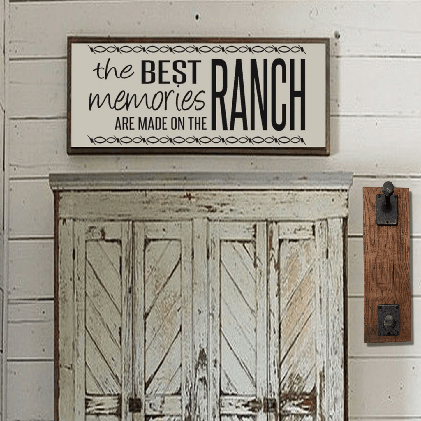 Cowboy Hat Wood Wall Rack with 2 Railroad Stakes in Rustic Farmhouse Style