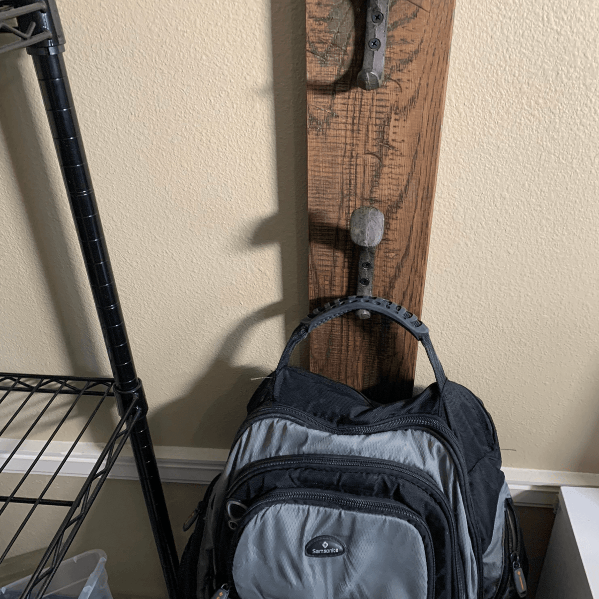 Backpack Wall Rack with 3 Railroad Stakes in Rustic Farmhouse Style ...