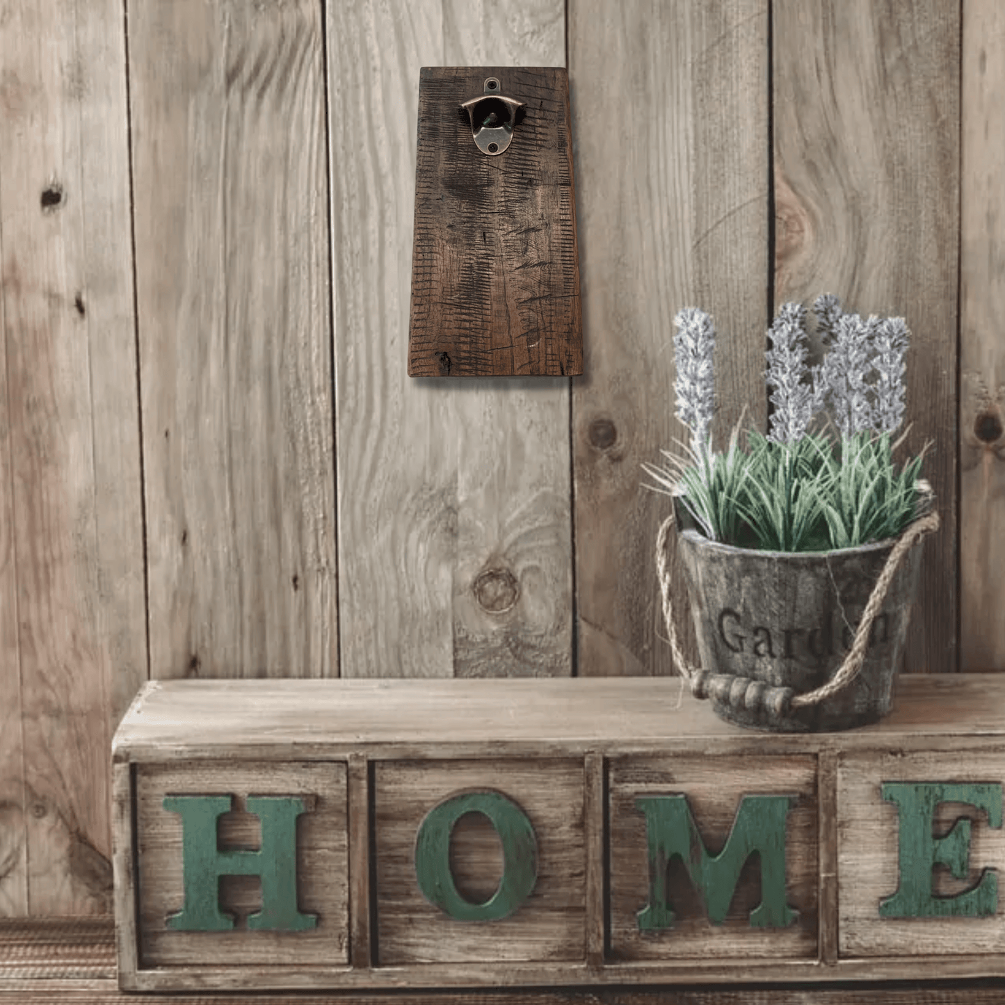 Rustic Farmhouse Bottle Opener with Oil Rubbed Bronze Hardware