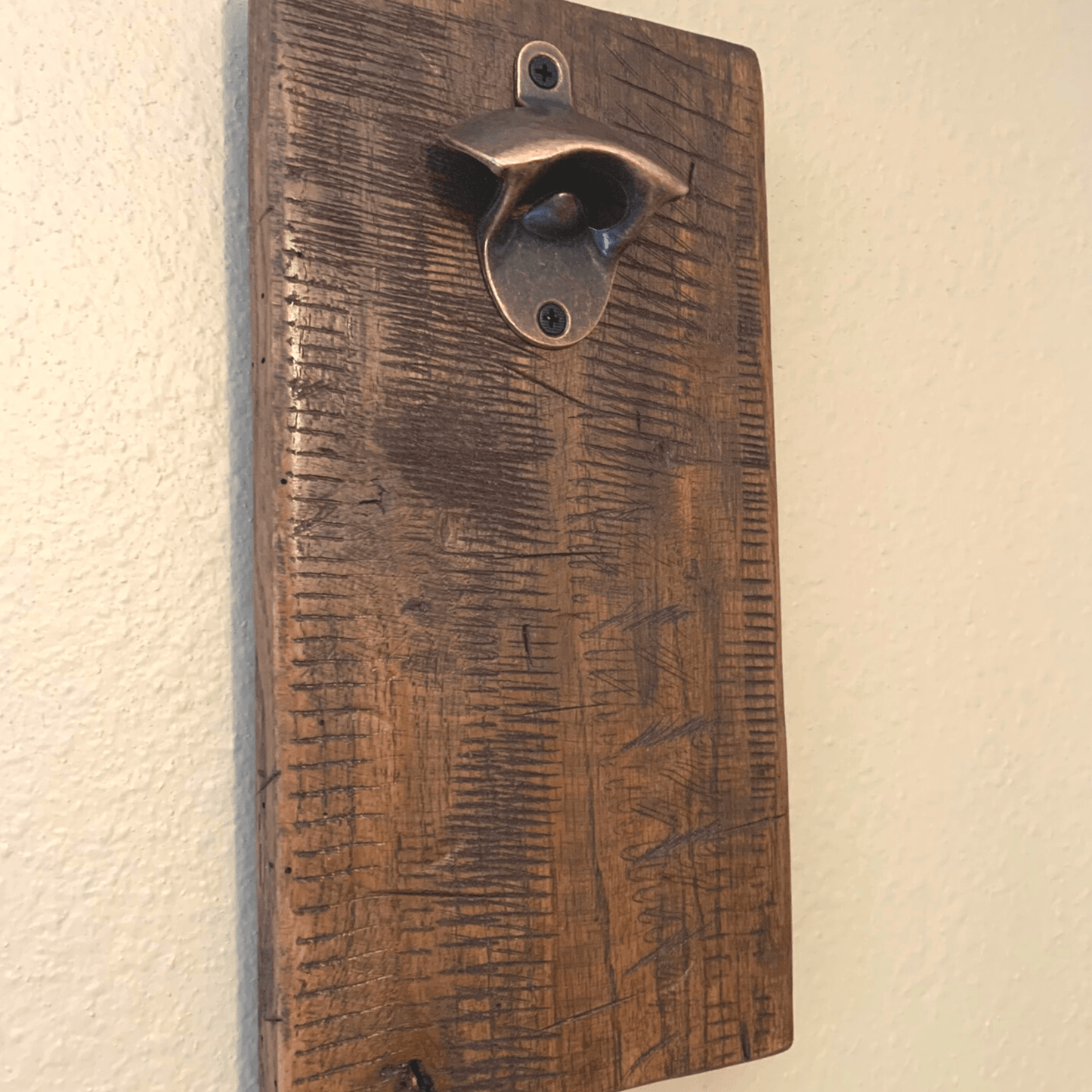 Rustic Farmhouse Bottle Opener with Oil Rubbed Bronze Hardware