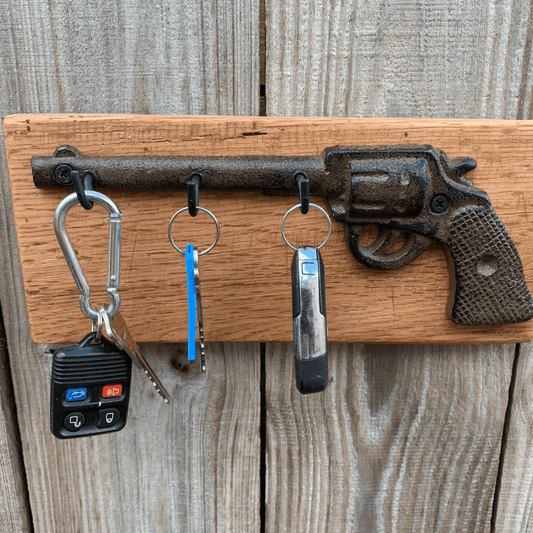 Vintage Pistol & Reclaimed Wood Keychain Holder