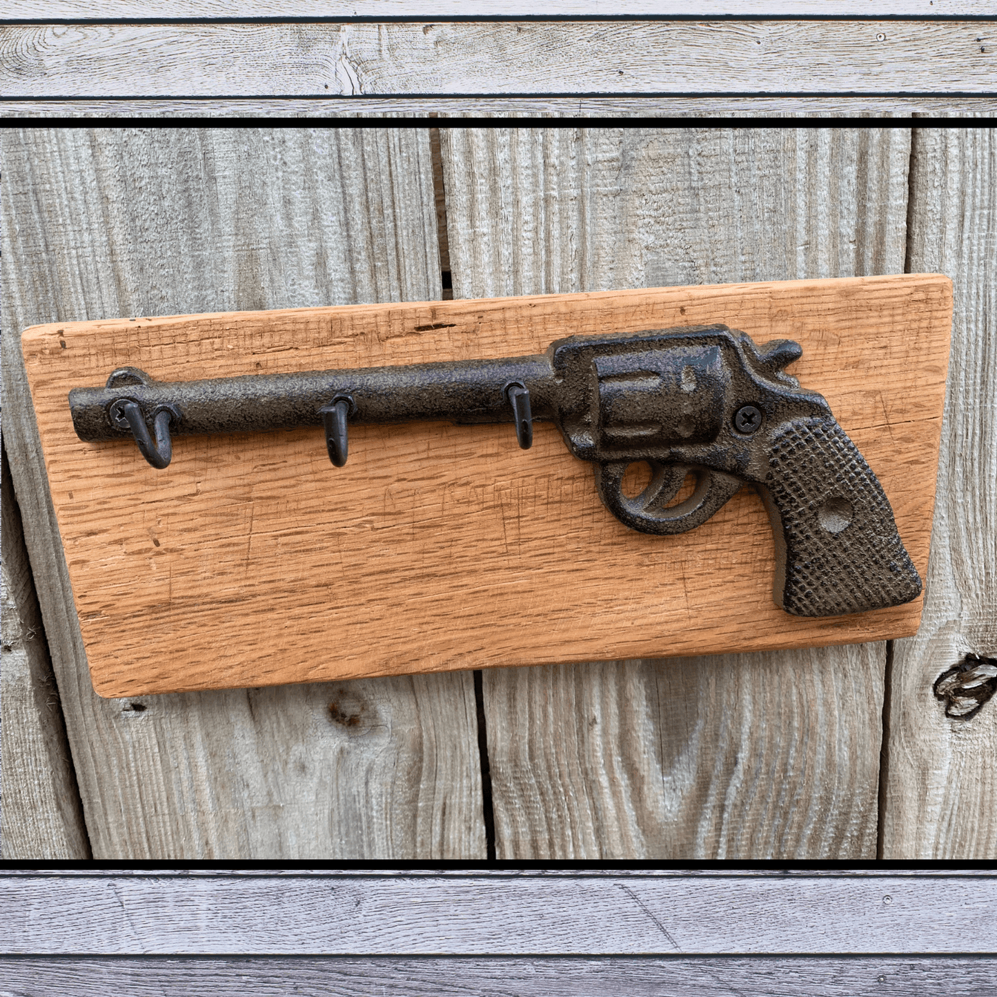 Vintage Pistol & Reclaimed Wood Keychain Holder