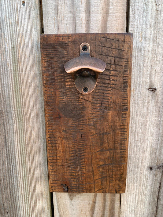 Rustic Farmhouse Bottle Opener with Oil Rubbed Bronze Hardware