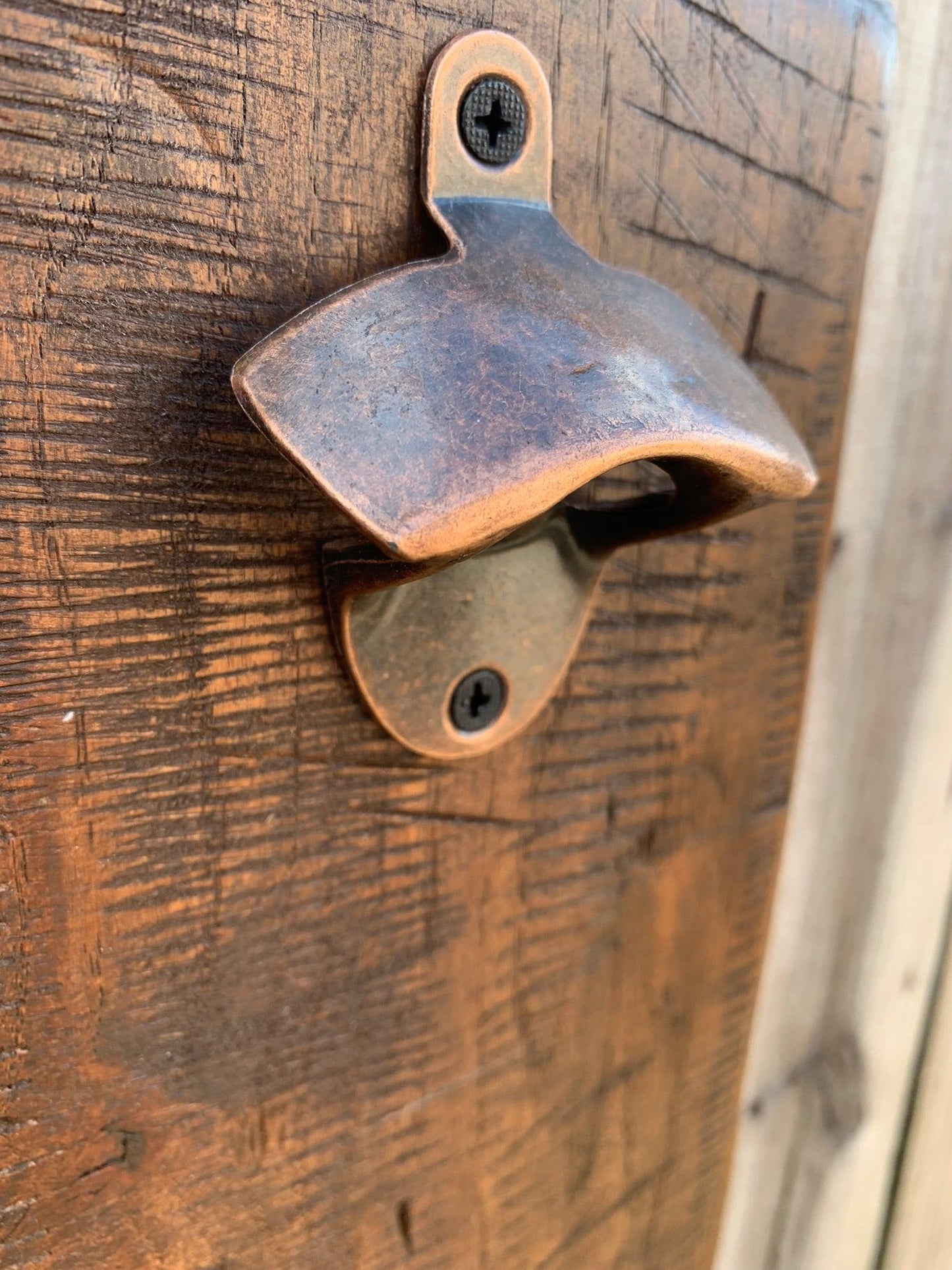 Rustic Farmhouse Bottle Opener with Oil Rubbed Bronze Hardware