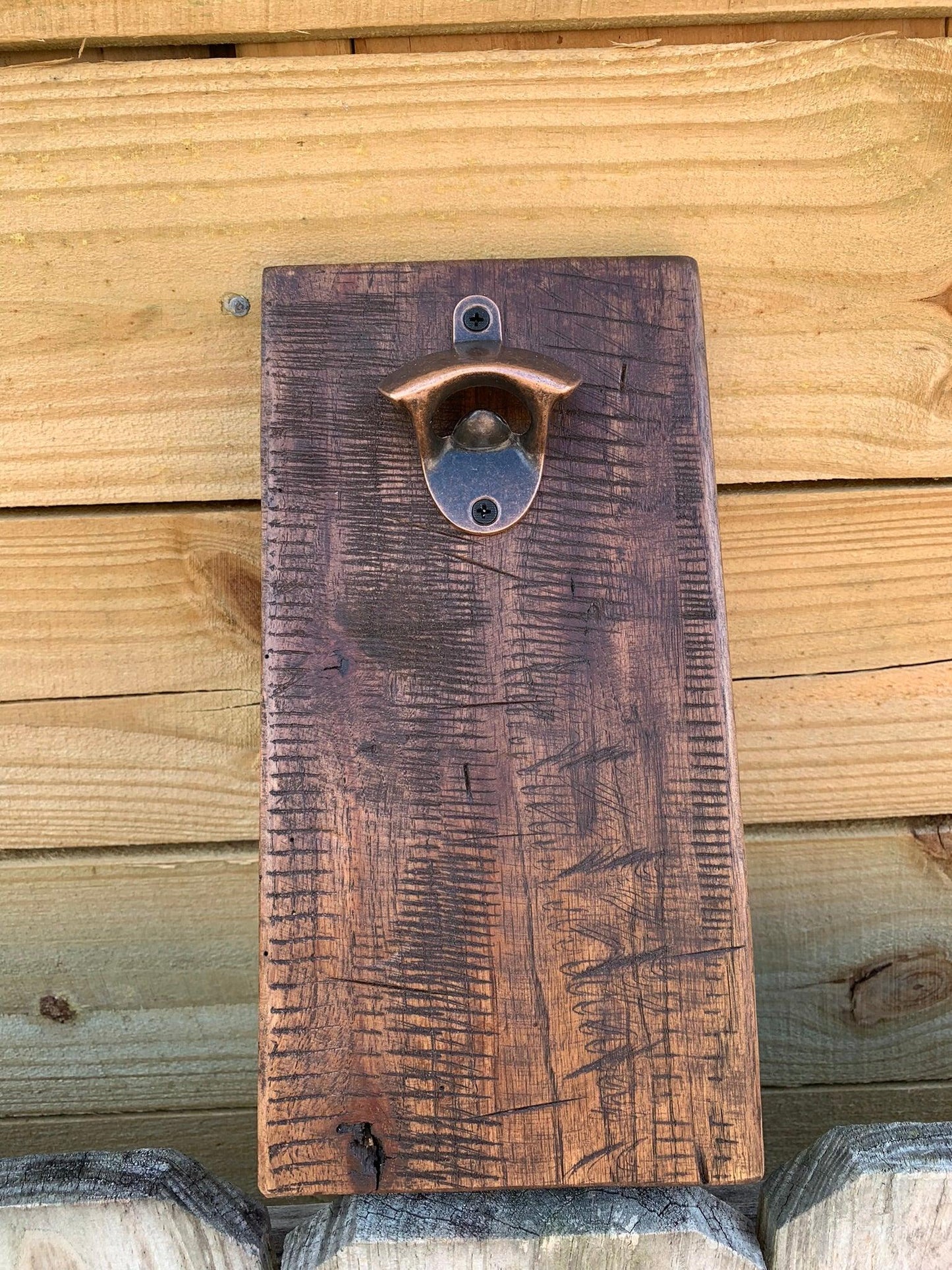 Rustic Farmhouse Bottle Opener with Oil Rubbed Bronze Hardware