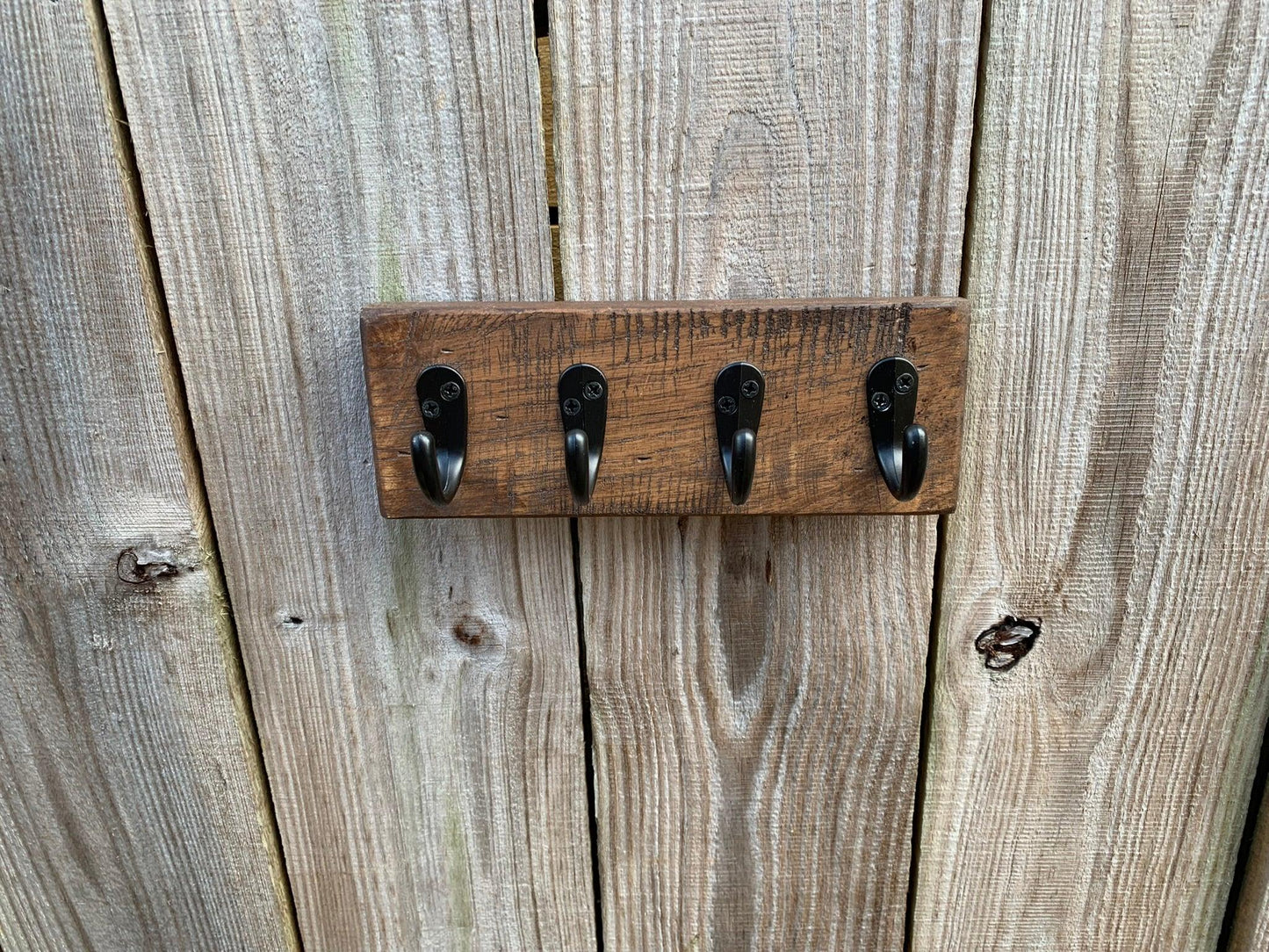 Rustic 4 Hook Wood Keychain Holder