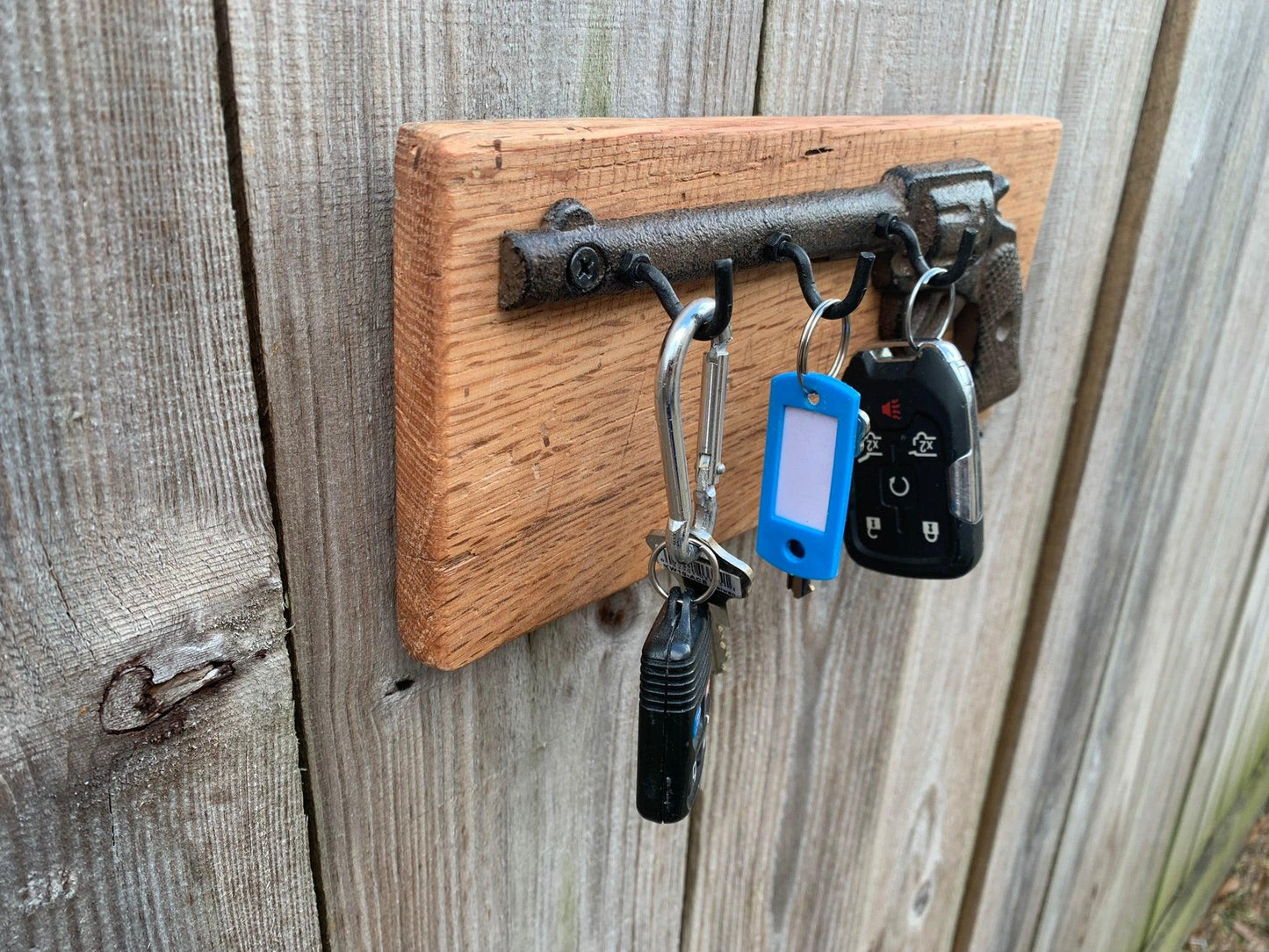 Vintage Pistol & Reclaimed Wood Keychain Holder