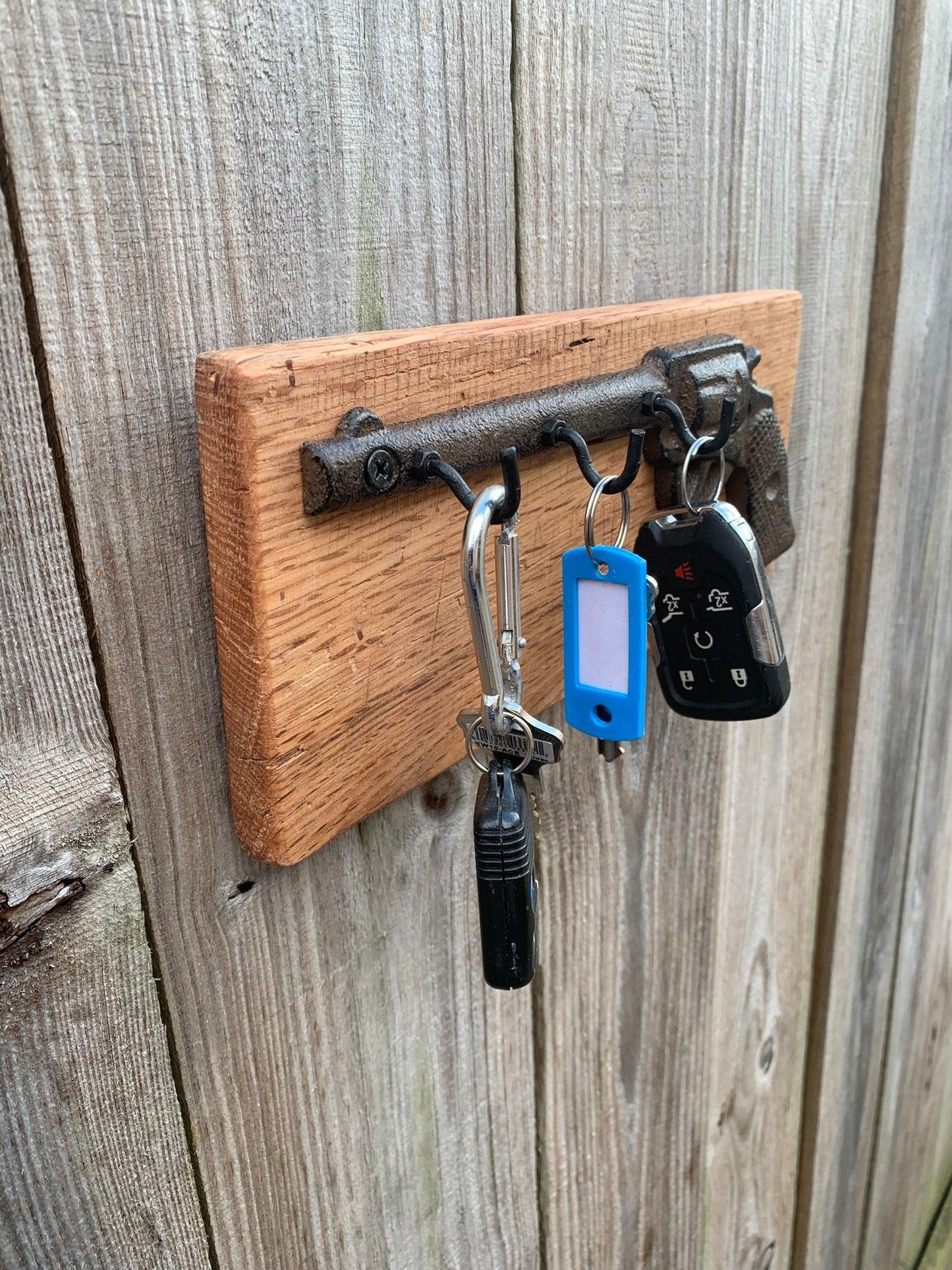 Vintage Pistol & Reclaimed Wood Keychain Holder