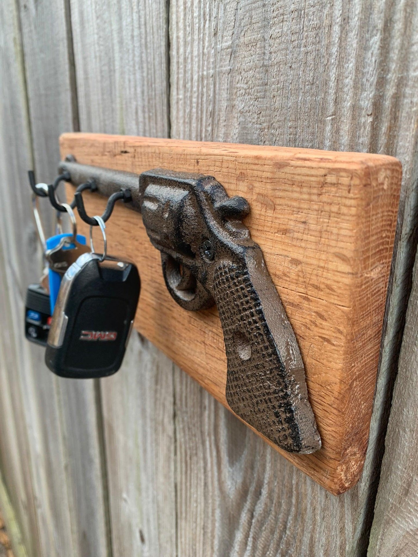 Vintage Pistol & Reclaimed Wood Keychain Holder