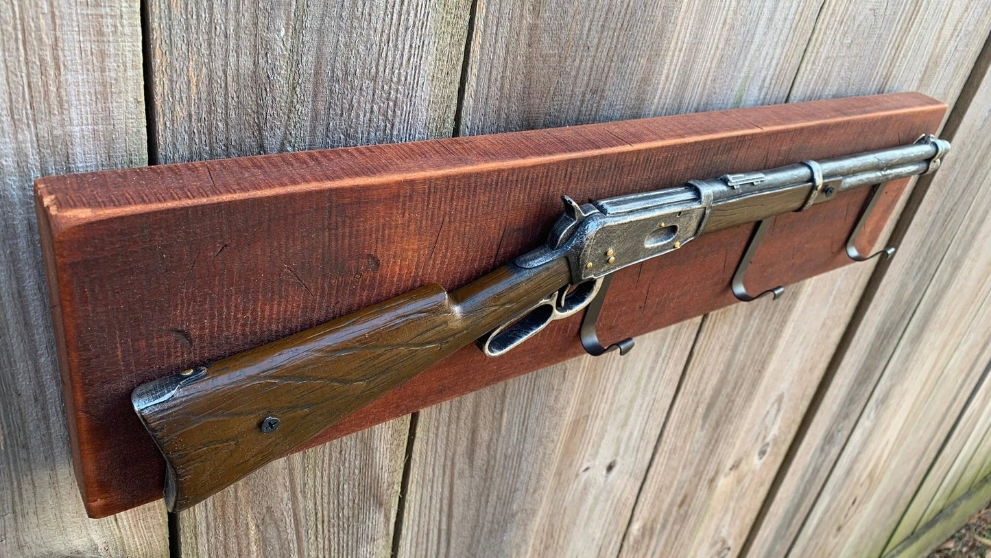 Rustic Farmhouse Cowboy Style Rifle Wall Hanger for Coats & Hats