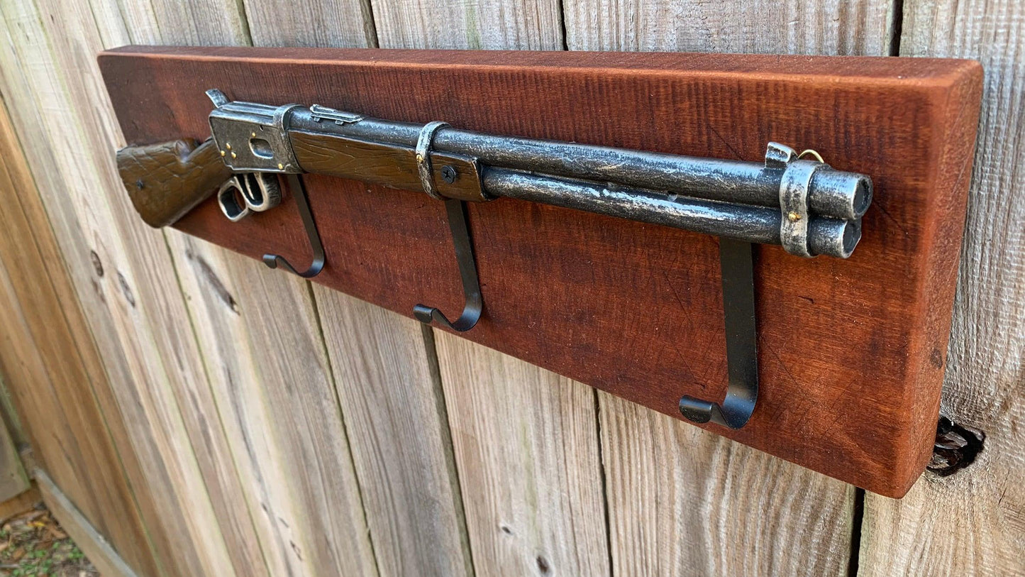 Rustic Farmhouse Cowboy Style Rifle Wall Hanger for Coats & Hats