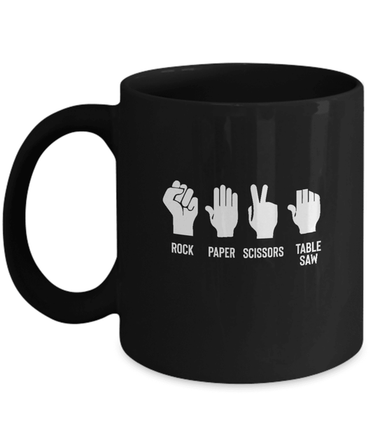 Rock Paper Scissors Table Saw Mug