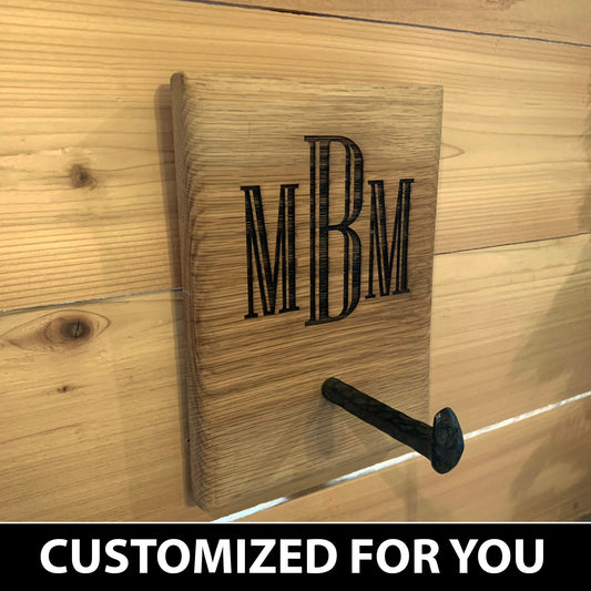 Personalized Monogram Wall Towel Holder with Railroad Stake Hanger