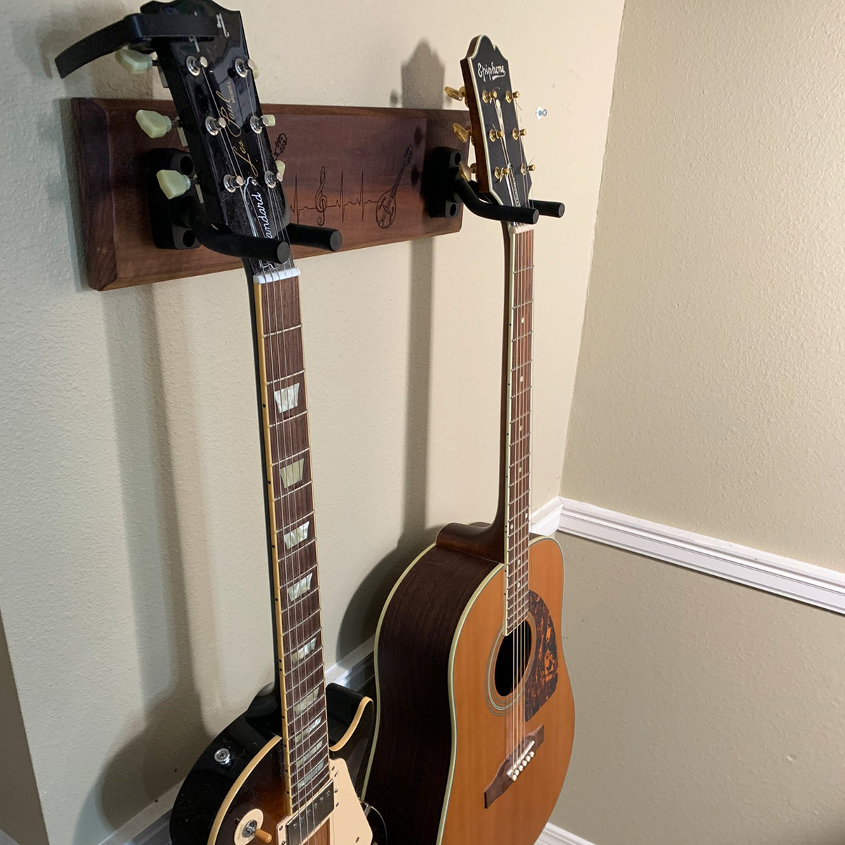 Handmade Walnut Personalized 2 Guitar Wall Rack Magnolia Oaks