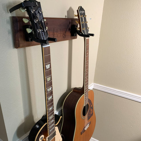 Handmade Walnut Personalized 2 Guitar Wall Rack – Magnolia Oaks Woodshop