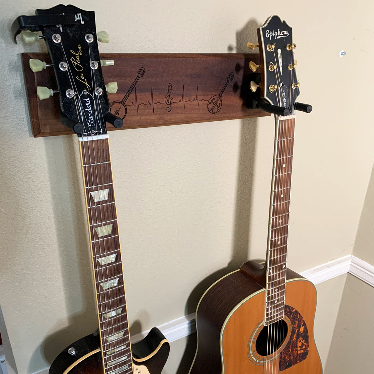 Handmade Walnut Personalized 2 Guitar Wall Rack – Magnolia Oaks Woodshop