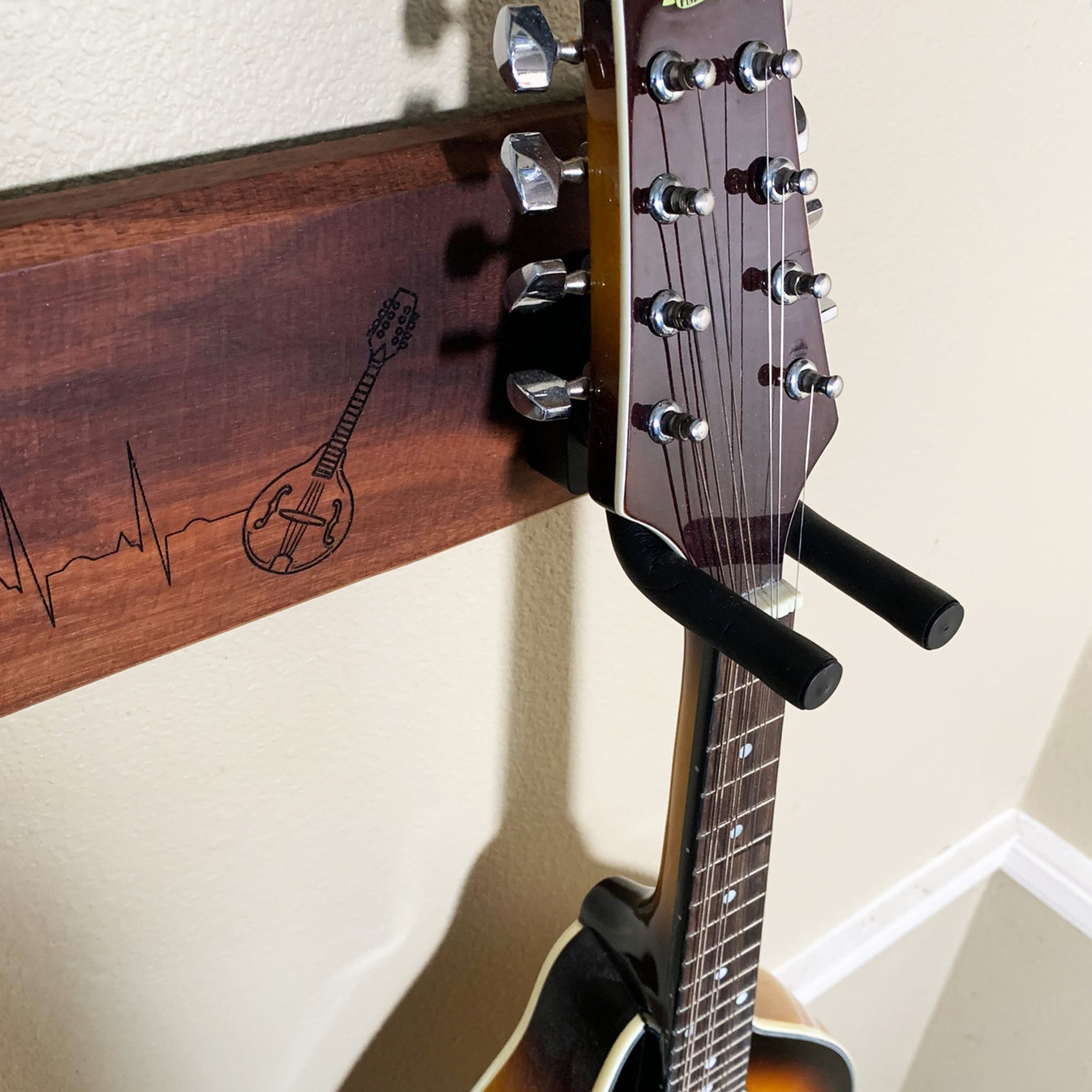 Handmade Walnut Personalized 2 Guitar Wall Rack Magnolia Oaks