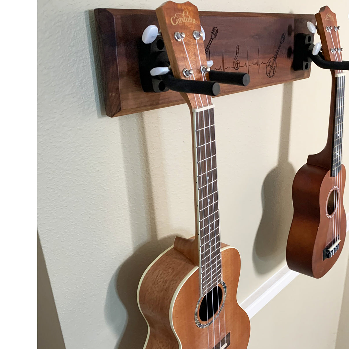 Handmade Walnut Personalized 2 Guitar Wall Rack Magnolia Oaks